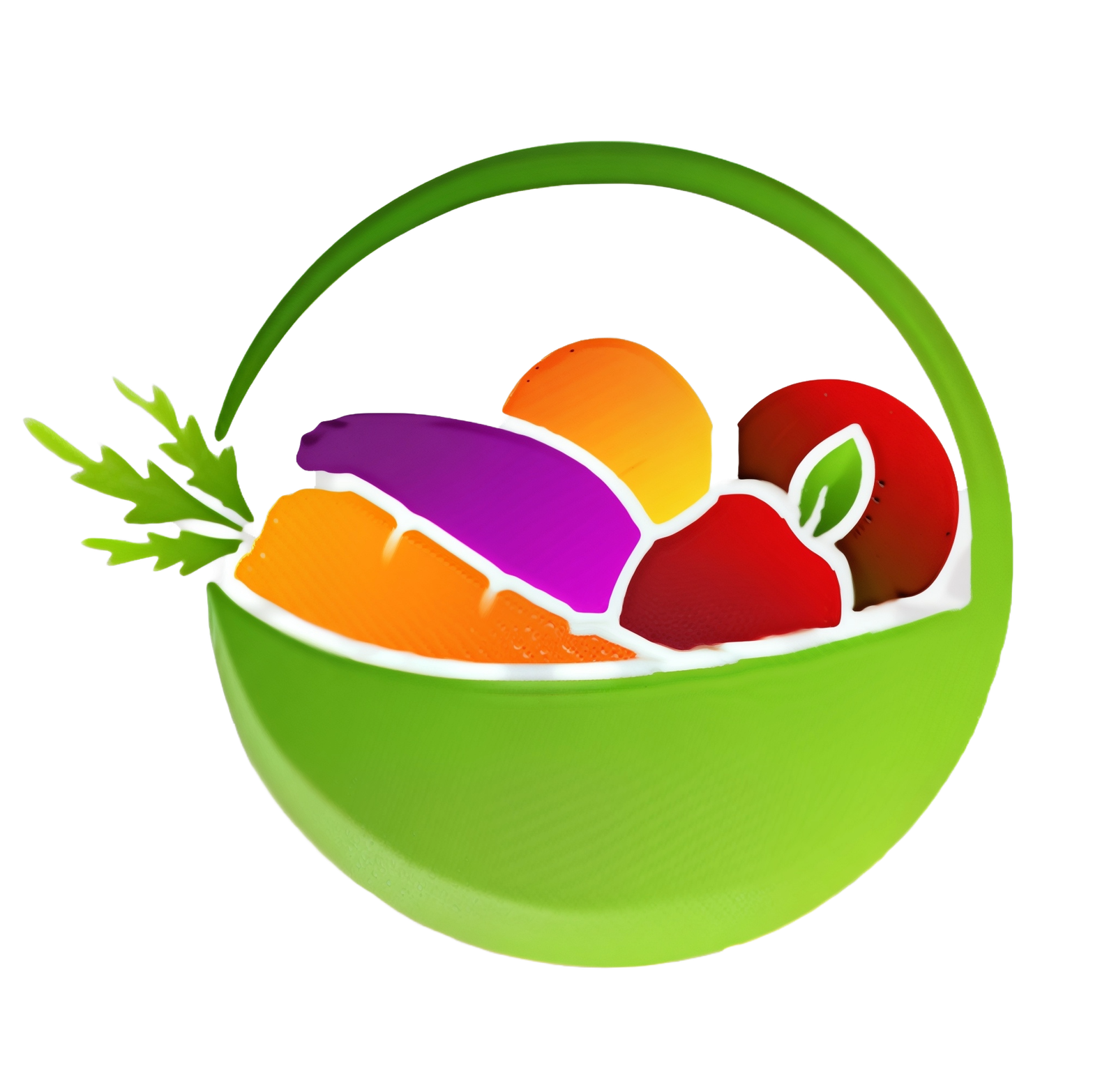 Nutrition tips logo with fresh fruits and vegetables in a green bowl