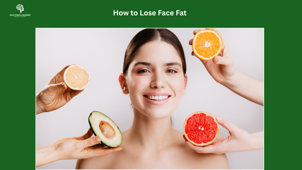 Smiling woman holding fresh fruits showing healthy diet tips on how to lose face fat naturally
