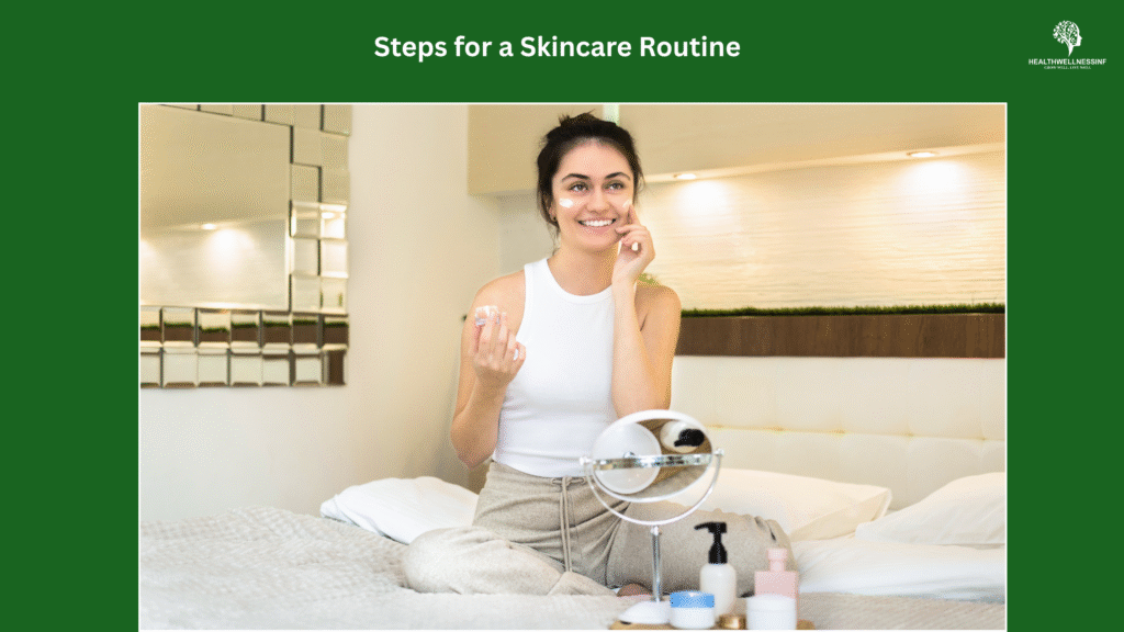 Woman applying face cream at home following steps for a skincare routine