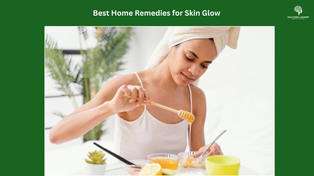 A woman applying a natural honey-based face mask at home as part of the best home remedies for skin glow.