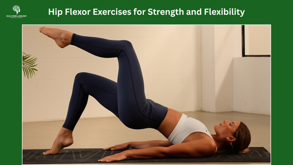 Hip flexor exercises showing a single-leg glute bridge to improve lower-body strength and hip stability.